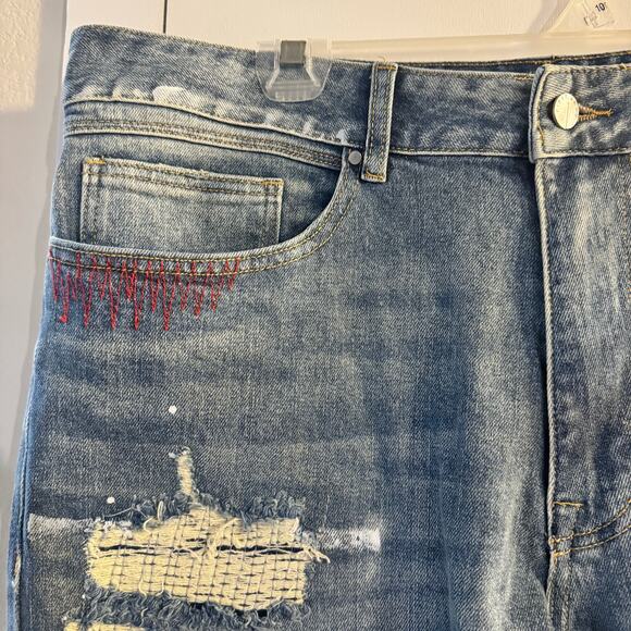 NWT First Row Vandalize Ripped And Stitched Straight Slim Men’s Jeans Size 38/32 - Picture 5 of 15